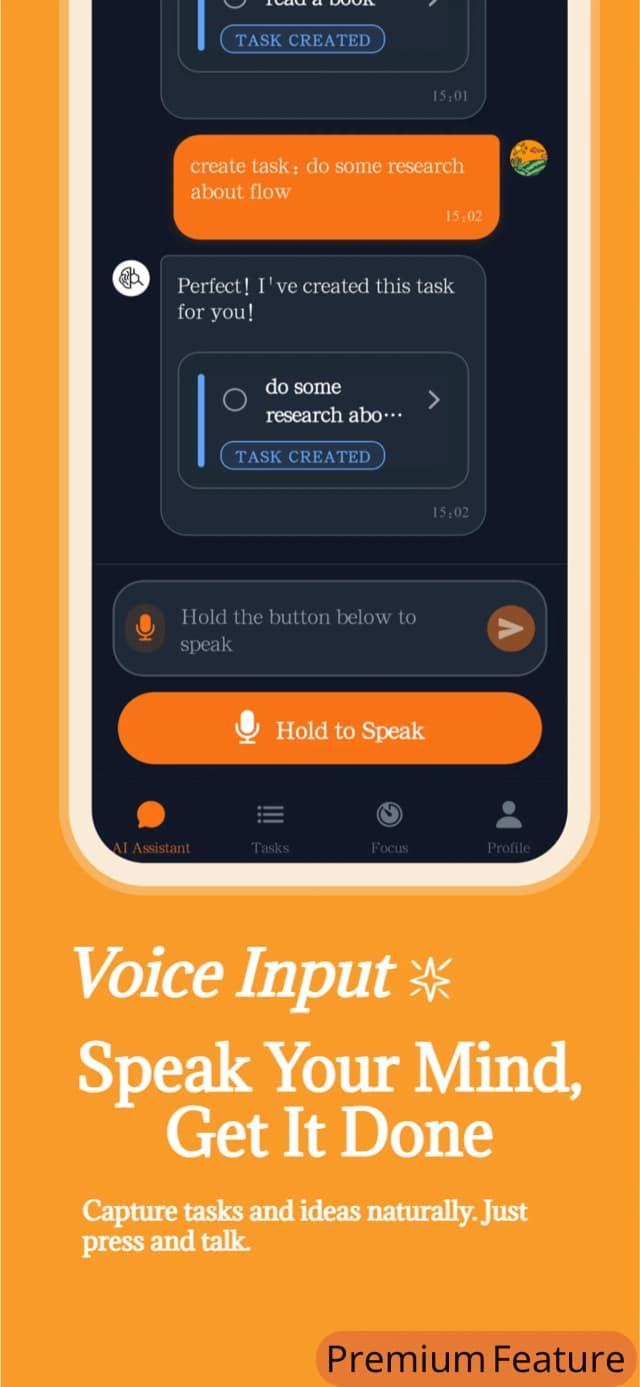 Voice input feature for hands-free task creation